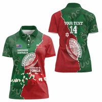 Custom Tonga And Australia Rugby Women Polo Shirt Mate Maa Tongan Ngatu Mix Kangaroos Aboriginal