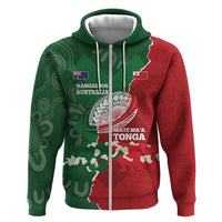 Custom Tonga And Australia Rugby Zip Hoodie Mate Maa Tongan Ngatu Mix Kangaroos Aboriginal