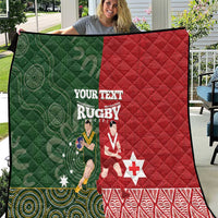 Custom Mate Maa Tonga And Kangaroo Australia Quilt Tongan Kupesi Mix Aboriginal Art LT14 Green - Polynesian Pride