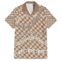 Brown Aloha Hawaii Shell Lei Family Matching Long Sleeve Bodycon Dress and Hawaiian Shirt Palaka Hebrew Cone Honey Cowrie Elegant Curves - Polynesian Pride