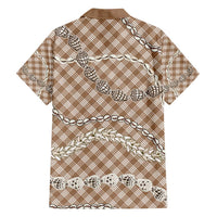 Brown Aloha Hawaii Shell Lei Family Matching Long Sleeve Bodycon Dress and Hawaiian Shirt Palaka Hebrew Cone Honey Cowrie Elegant Curves - Polynesian Pride