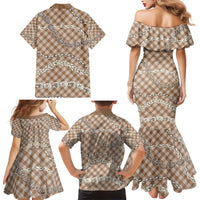 Brown Aloha Hawaii Shell Lei Family Matching Mermaid Dress and Hawaiian Shirt Palaka Hebrew Cone Honey Cowrie Elegant Curves - Polynesian Pride