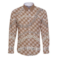 Brown Aloha Hawaii Shell Lei Family Matching Mermaid Dress and Hawaiian Shirt Palaka Hebrew Cone Honey Cowrie Elegant Curves - Polynesian Pride