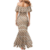 Brown Aloha Hawaii Shell Lei Family Matching Mermaid Dress and Hawaiian Shirt Palaka Hebrew Cone Honey Cowrie Elegant Curves - Polynesian Pride