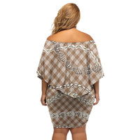 Brown Aloha Hawaii Shell Lei Family Matching Off Shoulder Short Dress and Hawaiian Shirt Palaka Hebrew Cone Honey Cowrie Elegant Curves - Polynesian Pride