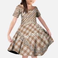 Brown Aloha Hawaii Shell Lei Family Matching Puletasi and Hawaiian Shirt Palaka Hebrew Cone Honey Cowrie Elegant Curves LT14 Daughter's Dress Brown - Polynesian Pride