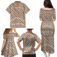 Brown Aloha Hawaii Shell Lei Family Matching Puletasi and Hawaiian Shirt Palaka Hebrew Cone Honey Cowrie Elegant Curves LT14 - Polynesian Pride