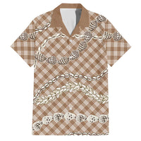 Brown Aloha Hawaii Shell Lei Family Matching Puletasi and Hawaiian Shirt Palaka Hebrew Cone Honey Cowrie Elegant Curves LT14 Dad's Shirt - Short Sleeve Brown - Polynesian Pride
