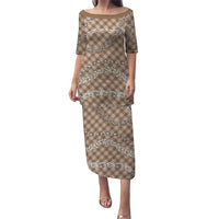 Brown Aloha Hawaii Shell Lei Family Matching Puletasi and Hawaiian Shirt Palaka Hebrew Cone Honey Cowrie Elegant Curves LT14 Mom's Dress Brown - Polynesian Pride