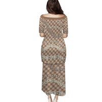 Brown Aloha Hawaii Shell Lei Family Matching Puletasi and Hawaiian Shirt Palaka Hebrew Cone Honey Cowrie Elegant Curves LT14 - Polynesian Pride