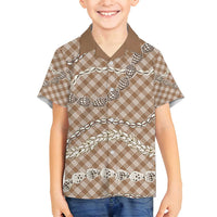 Brown Aloha Hawaii Shell Lei Family Matching Puletasi and Hawaiian Shirt Palaka Hebrew Cone Honey Cowrie Elegant Curves LT14 Son's Shirt Brown - Polynesian Pride