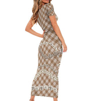 Brown Aloha Hawaii Shell Lei Family Matching Short Sleeve Bodycon Dress and Hawaiian Shirt Palaka Hebrew Cone Honey Cowrie Elegant Curves - Polynesian Pride