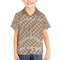 Brown Aloha Hawaii Shell Lei Family Matching Short Sleeve Bodycon Dress and Hawaiian Shirt Palaka Hebrew Cone Honey Cowrie Elegant Curves - Polynesian Pride