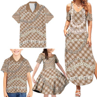 Brown Aloha Hawaii Shell Lei Family Matching Summer Maxi Dress and Hawaiian Shirt Palaka Hebrew Cone Honey Cowrie Elegant Curves - Polynesian Pride