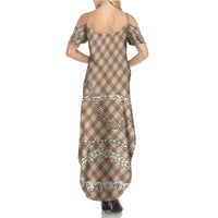 Brown Aloha Hawaii Shell Lei Family Matching Summer Maxi Dress and Hawaiian Shirt Palaka Hebrew Cone Honey Cowrie Elegant Curves - Polynesian Pride