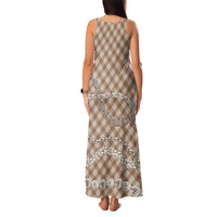 Brown Aloha Hawaii Shell Lei Family Matching Tank Maxi Dress and Hawaiian Shirt Palaka Hebrew Cone Honey Cowrie Elegant Curves - Polynesian Pride