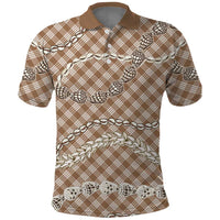 Brown Aloha Hawaii Shell Lei Polo Shirt Palaka Hebrew Cone Honey Cowrie Elegant Curves LT14 Brown - Polynesian Pride