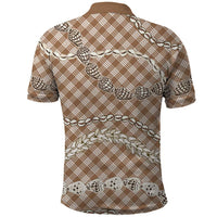Brown Aloha Hawaii Shell Lei Polo Shirt Palaka Hebrew Cone Honey Cowrie Elegant Curves LT14 - Polynesian Pride