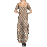 Brown Aloha Hawaii Shell Lei Summer Maxi Dress Palaka Hebrew Cone Honey Cowrie Elegant Curves - Polynesian Pride