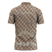 Brown Aloha Hawaii Shell Lei Zipper Polo Shirt Palaka Hebrew Cone Honey Cowrie Elegant Curves - Polynesian Pride