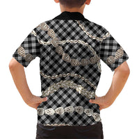 Black Aloha Hawaii Shell Lei Family Matching Long Sleeve Bodycon Dress and Hawaiian Shirt Palaka Hebrew Cone Honey Cowrie Elegant Curves - Polynesian Pride