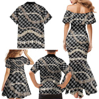 Black Aloha Hawaii Shell Lei Family Matching Mermaid Dress and Hawaiian Shirt Palaka Hebrew Cone Honey Cowrie Elegant Curves - Polynesian Pride