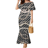 Black Aloha Hawaii Shell Lei Family Matching Mermaid Dress and Hawaiian Shirt Palaka Hebrew Cone Honey Cowrie Elegant Curves - Polynesian Pride