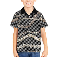 Black Aloha Hawaii Shell Lei Family Matching Off The Shoulder Long Sleeve Dress and Hawaiian Shirt Palaka Hebrew Cone Honey Cowrie Elegant Curves - Polynesian Pride