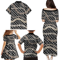 Black Aloha Hawaii Shell Lei Family Matching Puletasi and Hawaiian Shirt Palaka Hebrew Cone Honey Cowrie Elegant Curves - Polynesian Pride