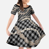 Black Aloha Hawaii Shell Lei Family Matching Short Sleeve Bodycon Dress and Hawaiian Shirt Palaka Hebrew Cone Honey Cowrie Elegant Curves - Polynesian Pride