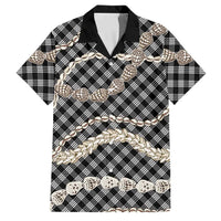 Black Aloha Hawaii Shell Lei Family Matching Short Sleeve Bodycon Dress and Hawaiian Shirt Palaka Hebrew Cone Honey Cowrie Elegant Curves - Polynesian Pride