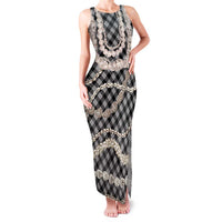 Black Aloha Hawaii Shell Lei Family Matching Tank Maxi Dress and Hawaiian Shirt Palaka Hebrew Cone Honey Cowrie Elegant Curves - Polynesian Pride