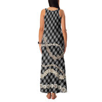 Black Aloha Hawaii Shell Lei Family Matching Tank Maxi Dress and Hawaiian Shirt Palaka Hebrew Cone Honey Cowrie Elegant Curves - Polynesian Pride