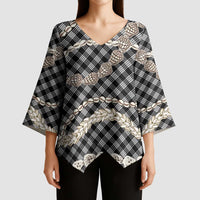 Black Aloha Hawaii Shell Lei Kimono Sleeve Blouse Palaka Hebrew Cone Honey Cowrie Elegant Curves - Polynesian Pride