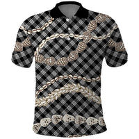 Black Aloha Hawaii Shell Lei Polo Shirt Palaka Hebrew Cone Honey Cowrie Elegant Curves - Polynesian Pride