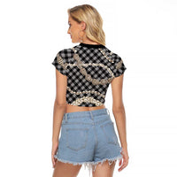 Black Aloha Hawaii Shell Lei Raglan Cropped T Shirt Palaka Hebrew Cone Honey Cowrie Elegant Curves - Polynesian Pride
