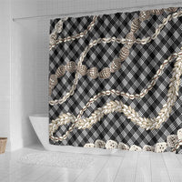 Black Aloha Hawaii Shell Lei Shower Curtain Palaka Hebrew Cone Honey Cowrie Elegant Curves - Polynesian Pride