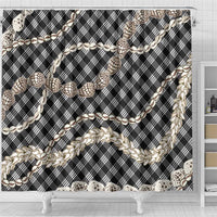 Black Aloha Hawaii Shell Lei Shower Curtain Palaka Hebrew Cone Honey Cowrie Elegant Curves - Polynesian Pride