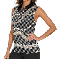 Black Aloha Hawaii Shell Lei Women Sleeveless Polo Shirt Palaka Hebrew Cone Honey Cowrie Elegant Curves - Polynesian Pride