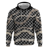 Black Aloha Hawaii Shell Lei Zip Hoodie Palaka Hebrew Cone Honey Cowrie Elegant Curves - Polynesian Pride