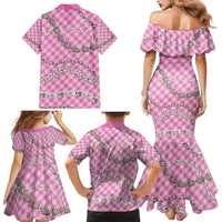 Pink Aloha Hawaii Shell Lei Family Matching Mermaid Dress and Hawaiian Shirt Palaka Hebrew Cone Honey Cowrie Elegant Curves - Polynesian Pride