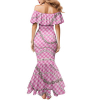 Pink Aloha Hawaii Shell Lei Family Matching Mermaid Dress and Hawaiian Shirt Palaka Hebrew Cone Honey Cowrie Elegant Curves - Polynesian Pride