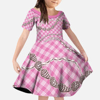 Pink Aloha Hawaii Shell Lei Family Matching Off The Shoulder Long Sleeve Dress and Hawaiian Shirt Palaka Hebrew Cone Honey Cowrie Elegant Curves - Polynesian Pride
