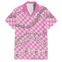 Pink Aloha Hawaii Shell Lei Family Matching Off Shoulder Maxi Dress and Hawaiian Shirt Palaka Hebrew Cone Honey Cowrie Elegant Curves - Polynesian Pride