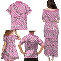 Pink Aloha Hawaii Shell Lei Family Matching Puletasi and Hawaiian Shirt Palaka Hebrew Cone Honey Cowrie Elegant Curves - Polynesian Pride