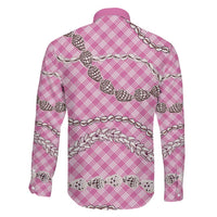 Pink Aloha Hawaii Shell Lei Family Matching Puletasi and Hawaiian Shirt Palaka Hebrew Cone Honey Cowrie Elegant Curves - Polynesian Pride