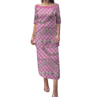 Pink Aloha Hawaii Shell Lei Family Matching Puletasi and Hawaiian Shirt Palaka Hebrew Cone Honey Cowrie Elegant Curves - Polynesian Pride