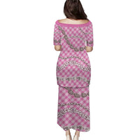 Pink Aloha Hawaii Shell Lei Family Matching Puletasi and Hawaiian Shirt Palaka Hebrew Cone Honey Cowrie Elegant Curves - Polynesian Pride