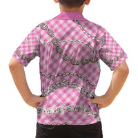Pink Aloha Hawaii Shell Lei Family Matching Short Sleeve Bodycon Dress and Hawaiian Shirt Palaka Hebrew Cone Honey Cowrie Elegant Curves - Polynesian Pride
