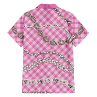 Pink Aloha Hawaii Shell Lei Family Matching Short Sleeve Bodycon Dress and Hawaiian Shirt Palaka Hebrew Cone Honey Cowrie Elegant Curves - Polynesian Pride